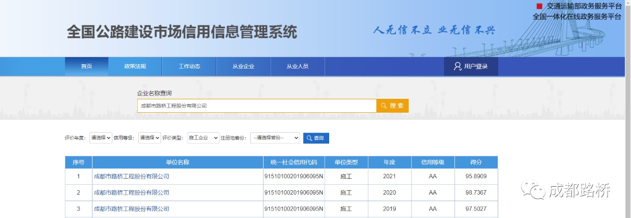 公司再次榮獲2021年度全國公路市場(chǎng)信用評(píng)價(jià) 最高等級(jí)“AA級(jí)”